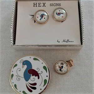 Dutch Hex Distelfink bird pin earrings brooch tie